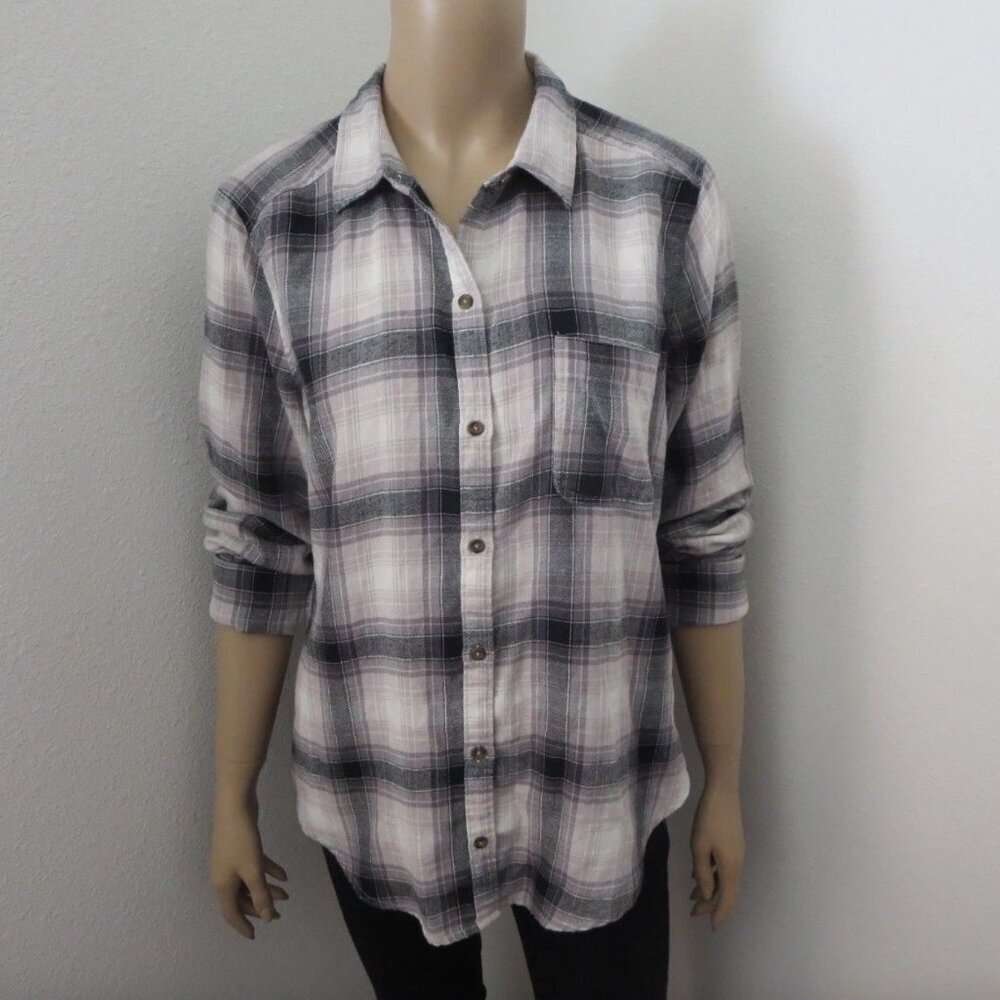Hollister Womens Boyfriend Fit Plaid Shirt Size Medium Gray & White